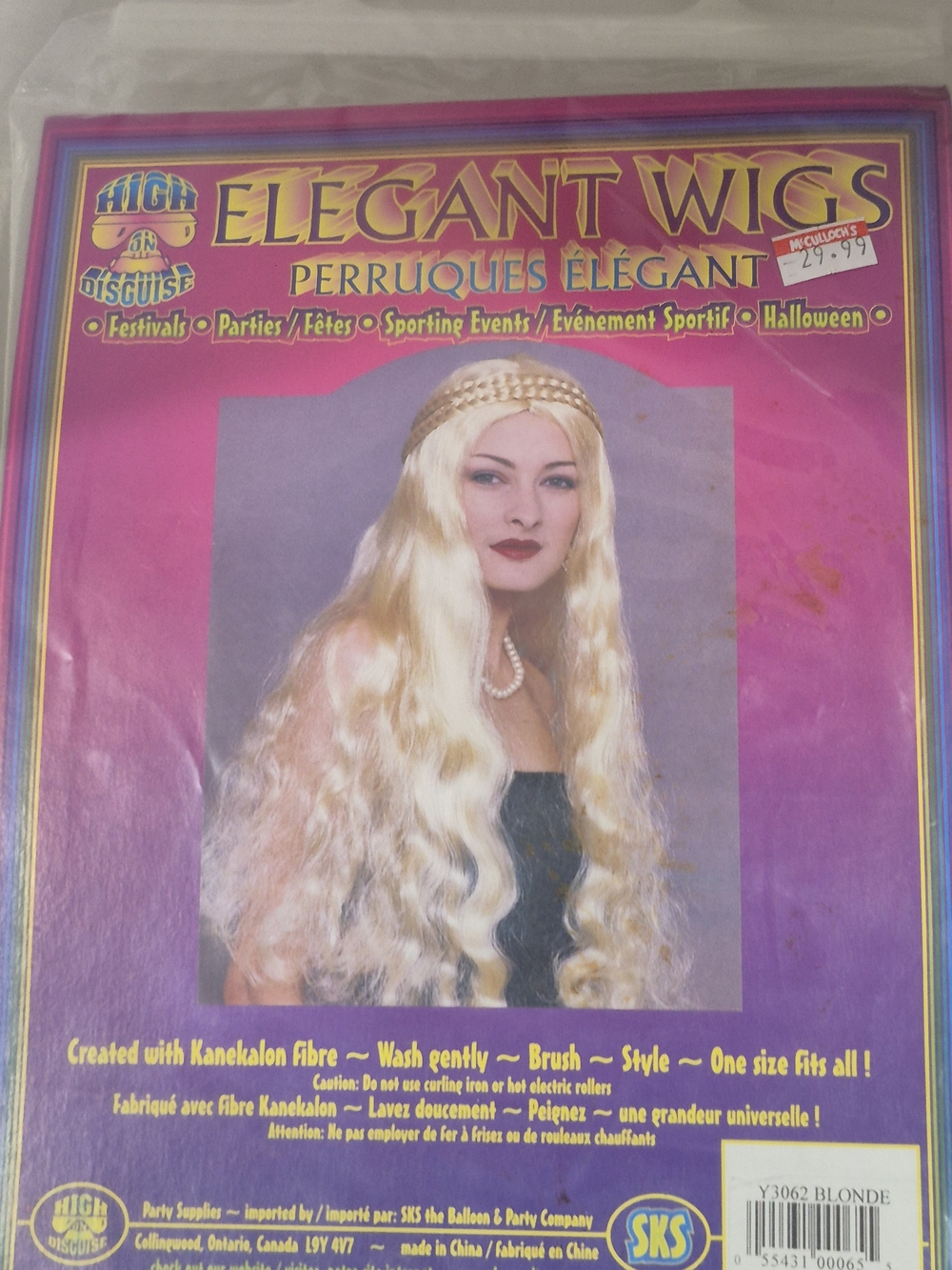 Elegant Blonde Long Wavy Women's Costume Wig